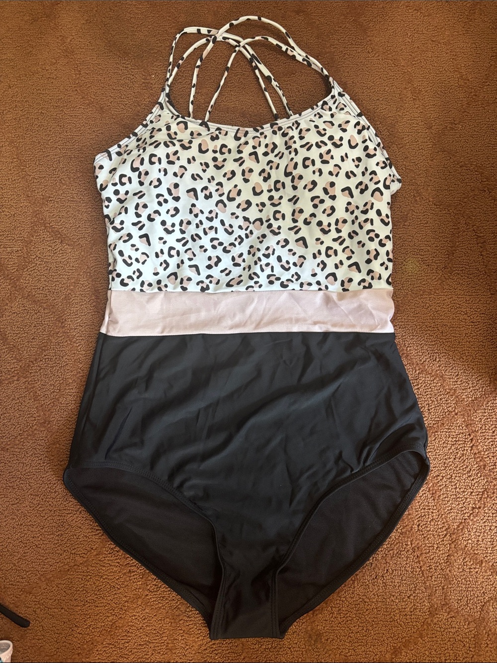 Women’s ' Leopard Print One-Piece Swimsuit with Black Bottom